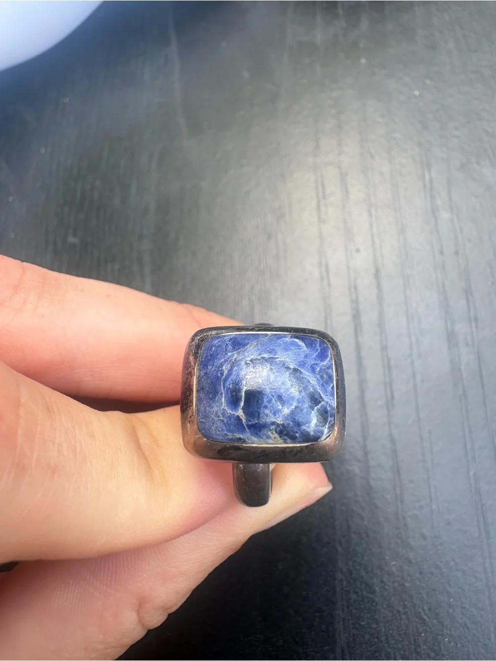 Mexico Sterling Silver Blue Sodalite Rectangle Ring - Size 7 Adjustable